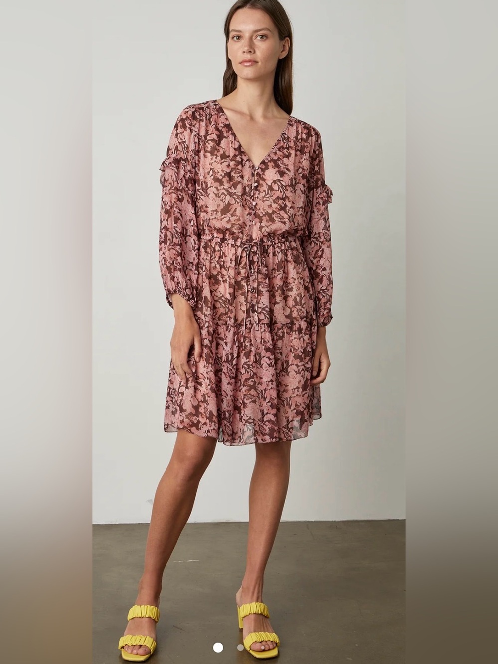 Velvet by Graham & Spencer Rose-Mauve Floral Long-Sleeve V-Neck Dress